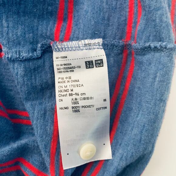 Uniqlo Michael Bastian Shirt Blue Red Stripe Pocket Crew Neck - Picture 10 of 10